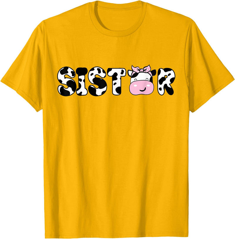 Cow Family Matching Birthday Tee For Mom Dad Kids Sister of The Birthday Boy Funny Cow Sí Family Matching T-Shirt - Golden