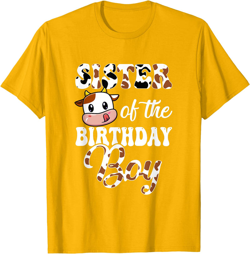 Love Family Matching Sister Of The Birthday Boy Cow Farm 1St Birthday Boy T-Shirt - Golden Yellow
