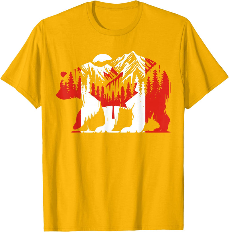 Polar Bear Canadian Flag Canada Day Maple Leaf Polar Bear Animal Canadian Flag Maple Leaf Nature Canada Day T-Shirt - Golden Yellow