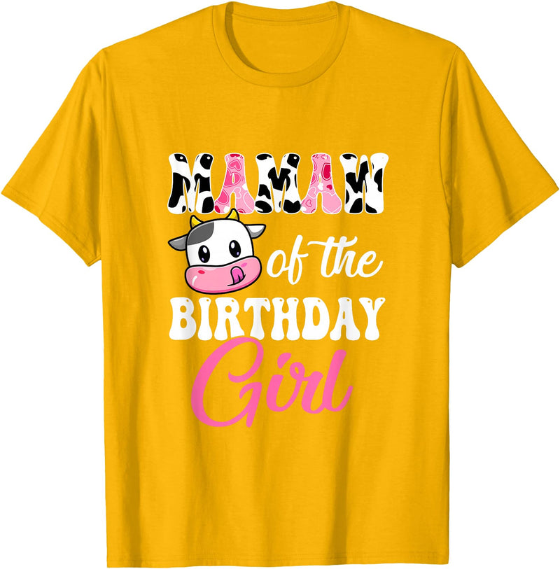Vintage Retro Birthday Mamaw Of The Birthday Girl Farm Cow 1St Birthday Girl T-Shirt - Golden Yellow