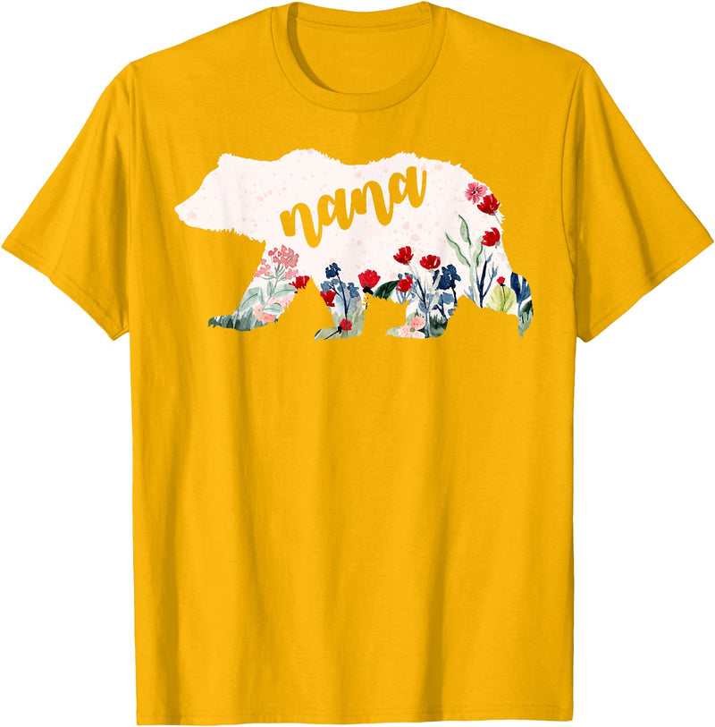 Nana Shirts By No1 Tees Nana Bear Shirt - Nana Bear Water Color Flower Grandma T-Shirt - Golden Yellow