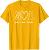 Peace Love Bunnies, Funny, Jokes, Sarcastic Sayings T-Shirt in Golden Yellow