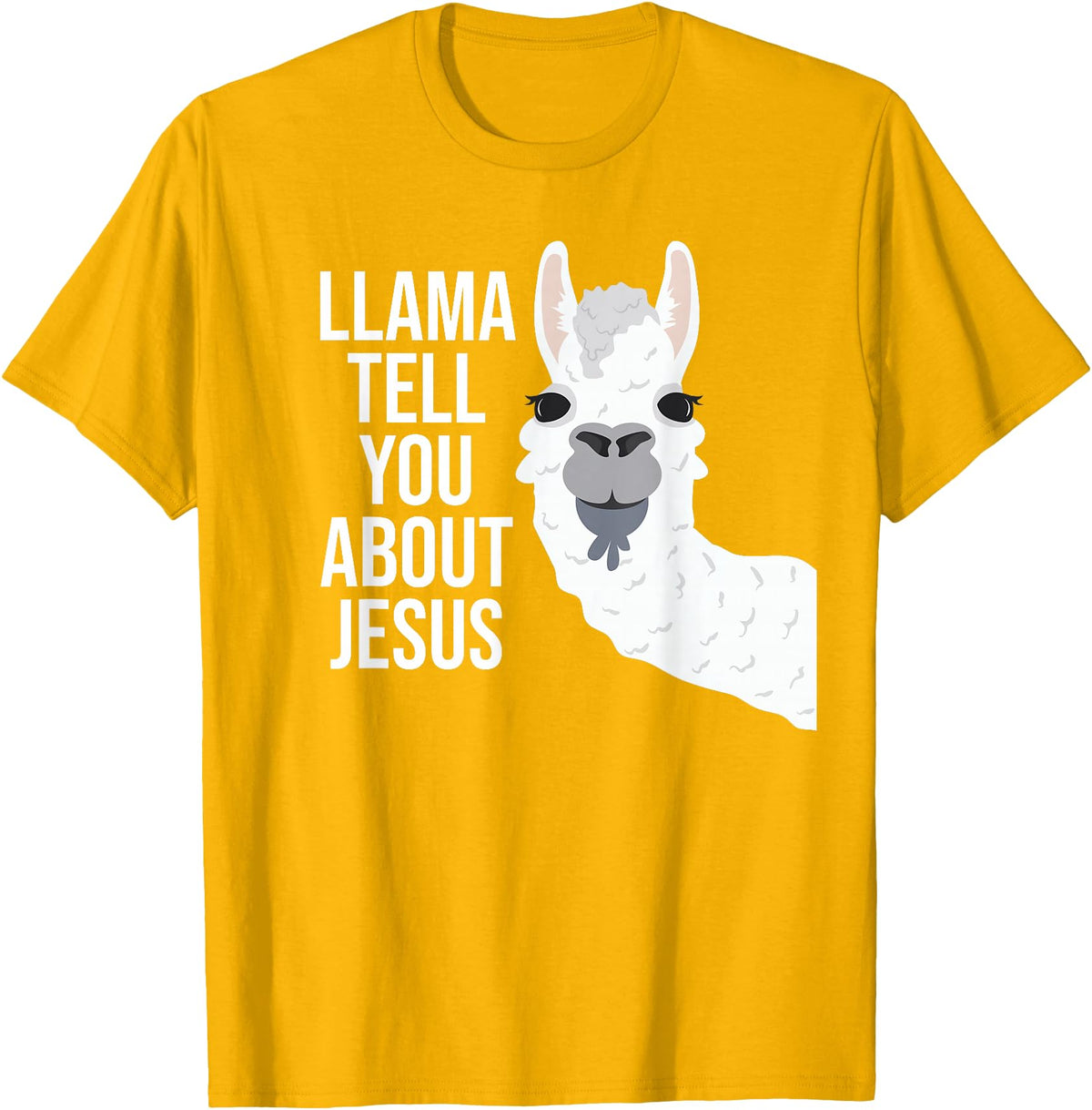 BDAZ Llama Tell You About Jesus Funny Christian Bible Gospel T-Shirt - Golden Yellow