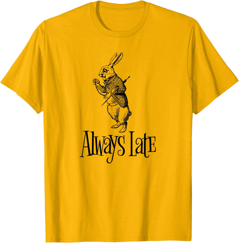 Always Late - White Rabbit Alice Wonderland T-Shirt in Golden Yellow