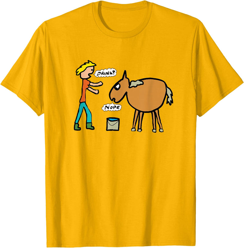 Mark Ewbie Designs Funny Lead A Horse To Water Proverb T-Shirt - Golden Yellow
