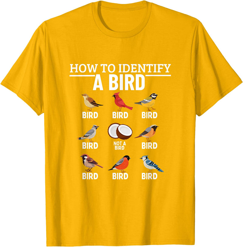 Funny Birding Watch Designs How to Identify A Bird Funny Bird Watching T-Shirt - Golden Yellow