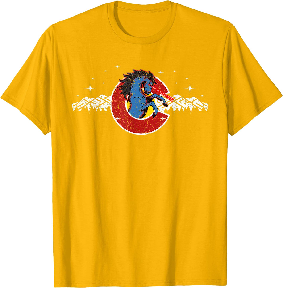 Colorado Underground Colorado Blucifer Demon Horse T-Shirt - Golden Yellow