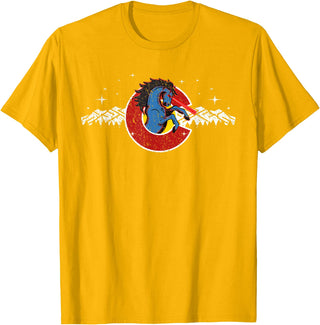 Colorado Underground Colorado Blucifer Demon Horse T-Shirt - Golden Yellow