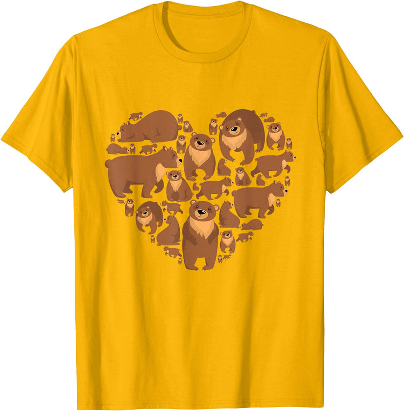 Grizzly Bear lover heart gifts idea Grizzly Bear lover heart bear love camping hiking men women T-Shirt - Golden Yellow