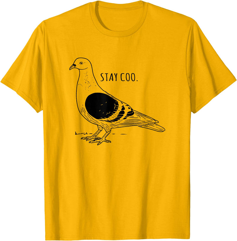 Funny Pigeon Apparel Tee Co. Stay Coo Pigeon Cool Bird Lovers Funny Bird Meme Saying T-Shirt - Golden Yellow