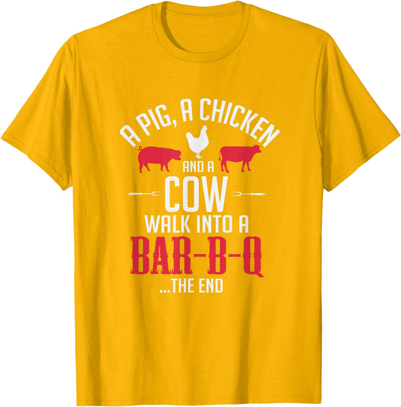 Old Fashioned Joke Teez A Pig A Chicken And A Cow Funny BBQ Joke T-Shirt T-Shirt - Golden Yellow