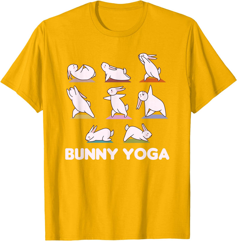 Bunny Yoga Cute Rabbits Do Sport T-Shirt in Golden Yellow
