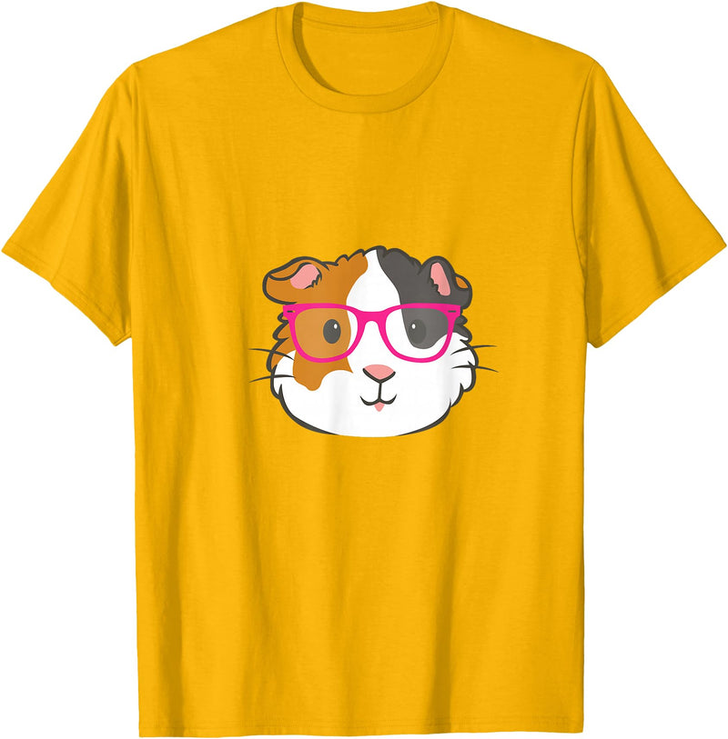 Hipster Animal Merch Co Cute Hipster Guinea Pig Hamster In Pink Eye Glasses Gift T-Shirt - Golden Yellow
