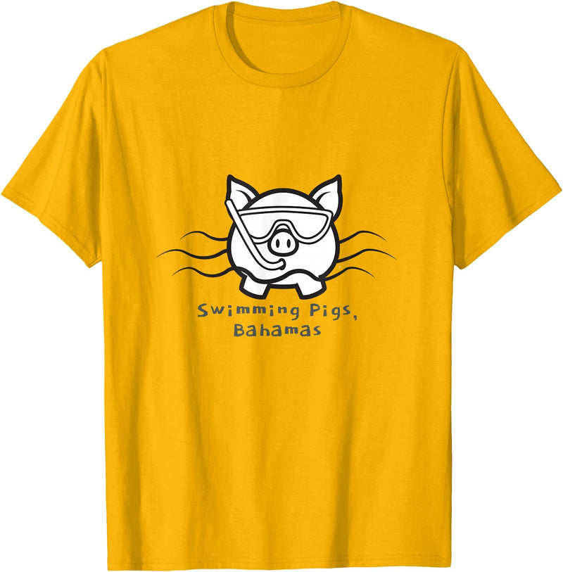 Bahamas Swimming Pigs Snorkeling Front & Back Tshirt T-Shirt - Golden Yellow