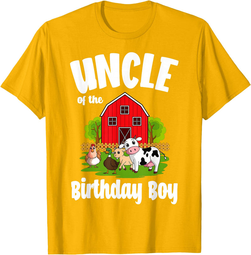 Birthday Boy Farm Animal Theme Uncle Of The Birthday Boy Farm Animal Bday Party Celebration T-Shirt - Golden Yellow