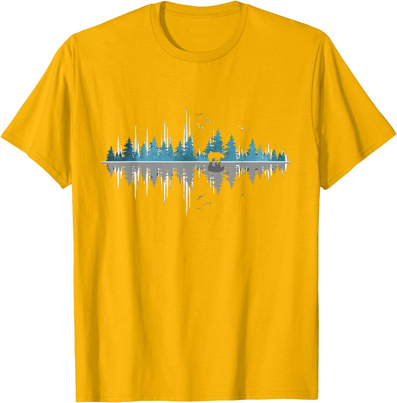 Outdoor Wild Retro Forest Gifts Trees Reflection Wildlife Nature Animal Bear Outdoor Forest T-Shirt - Golden Yellow