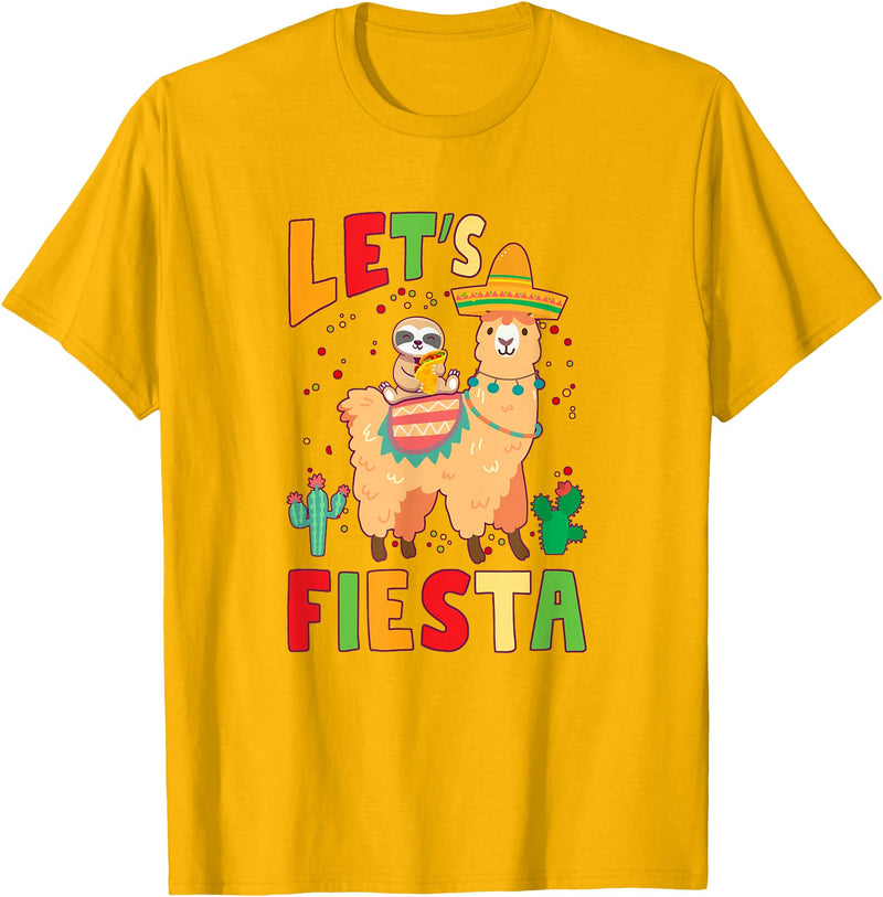 Funny Sloth And Llama Let's Fiesta Cinco De Mayo Sloth And Llama Let's Fiesta Cinco De Mayo Mexican Party T-Shirt - Golden Yellow