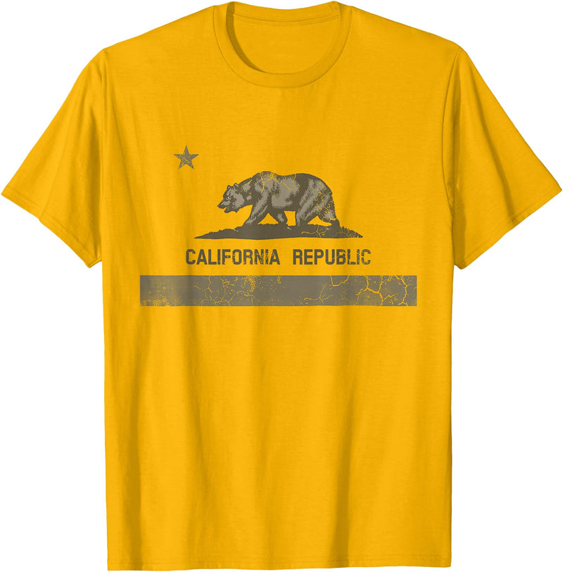 California Men Women Boys Girls Kids Groups Gift Vintage California Republic State Flag Bear Retro Fade T-Shirt - Golden Yellow