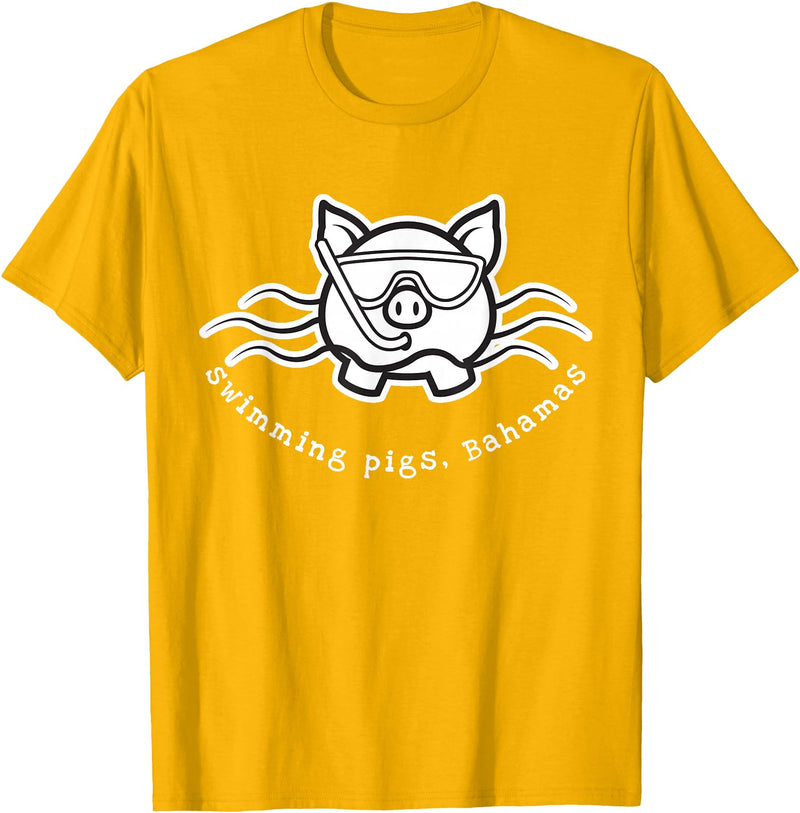 Bahamas Swimming Pigs Bahamas Swimming Pig with Mask and Snorkel T-Shirt - Golden Yellow