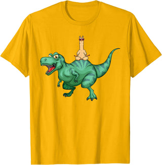 cute funny Llama Gifts and more Alpaca Llama riding Dinosaur T-Rex T-Shirt - Golden Yellow