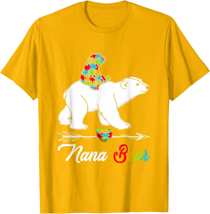 Cute Nana Bear Autism Awareness Graphic Cute Nana Bear Autism Awareness Autistic Family Lover T-Shirt - Golden Yellow
