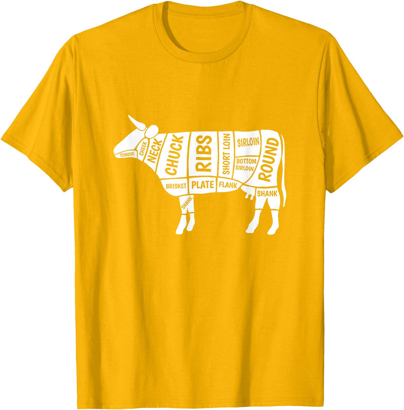 Beef Steak Cow Butcher Cuts Teez Cow T-Shirt T-Shirt - Golden Yellow