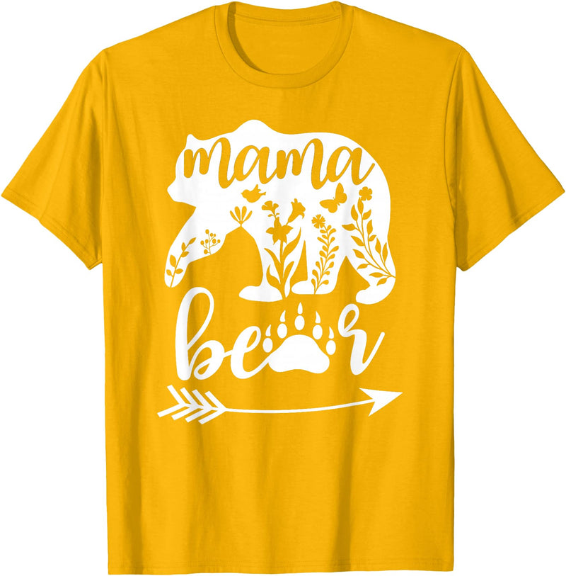 Women Floral Mama Bear TShirt Mama Bear Mom Women Floral Mama Bear Mom Bear Mommy Bear Floral Mama Bear T-Shirt - Golden Yellow