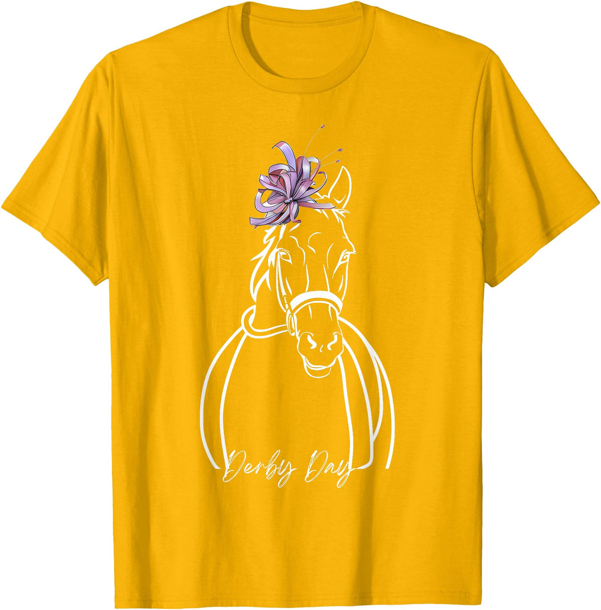 Funny Horse Racing Lover Derby Day Gift Women Derby Day Funny Horse Racing Floral Horse Equestrian T-Shirt - Golden Yellow