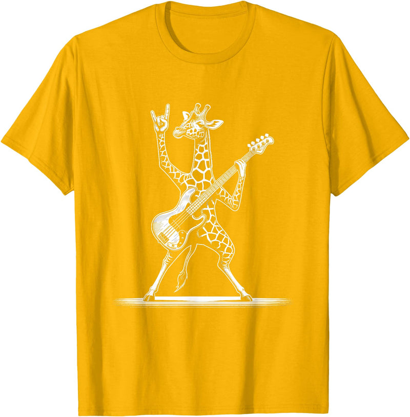 Funny Guitar Giraffe Lovers Costume for Guitarist Rock n Roll Giraffe Playing Guitar Funny Mens Womens Giraffe T-Shirt - Golden Yellow