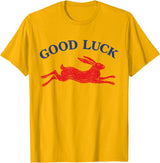 Good Luck Rabbit Easy Tiger Cool Girls Retro Western Funny T-Shirt in Golden Yellow