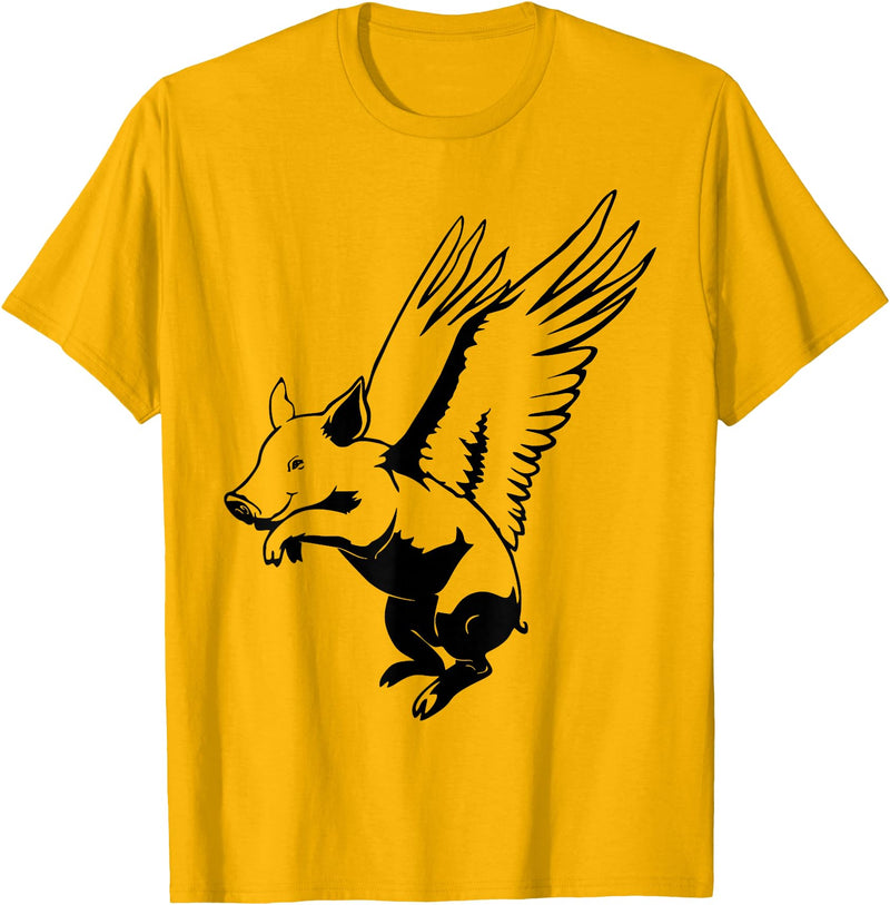 Flying Pig Funny Animals Flying Pig with Wings Fly Pig Lovers T-Shirt - Golden Yellow