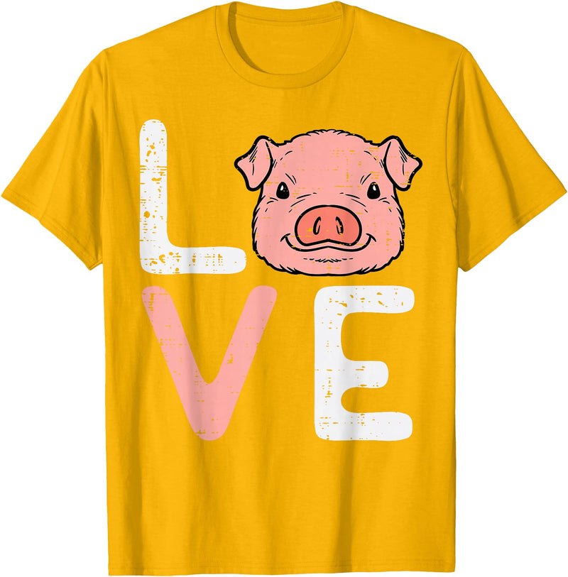 Pig Lover Shirts For Men Women Kids Love Pig Cute Hog Farmer Swine Farm Animal Women Kids Men T-Shirt - Golden Yellow