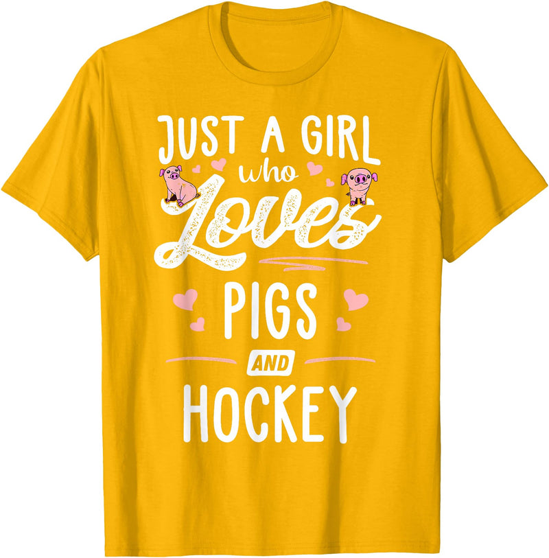 Pigs Memme Just A Girl Who Loves Pigs And Hockey Gift Women T-Shirt - Golden Yellow