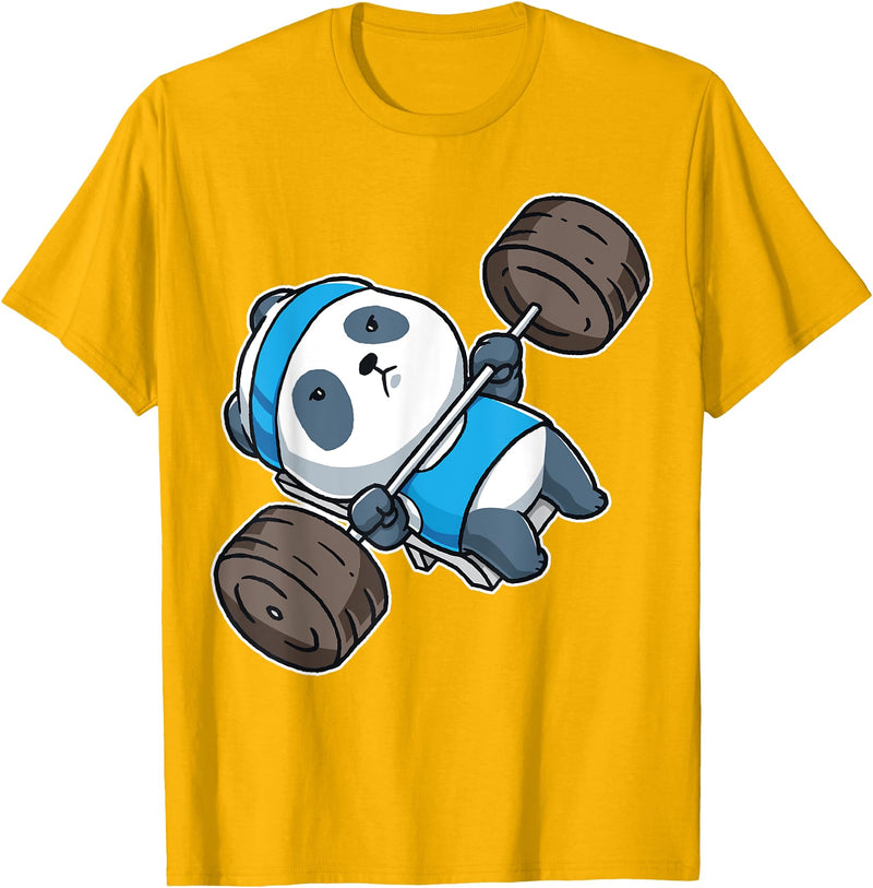BCC Funny Panda Shirts & Panda Bear Gifts Panda Bear Gym Workout Training Bench Press Weight Lifting T-Shirt - Golden Yellow