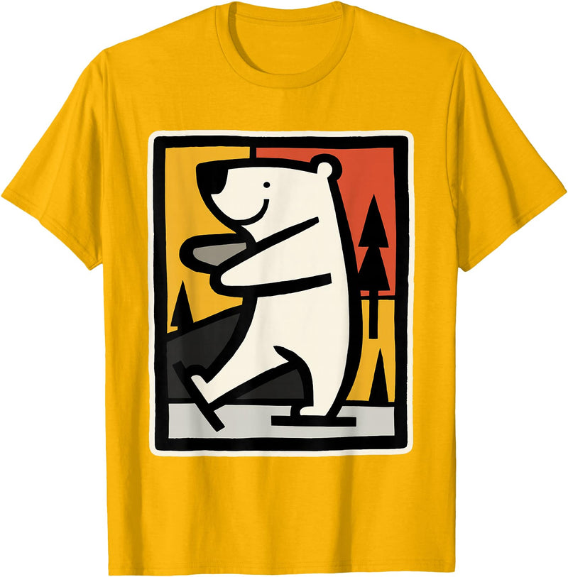 Utschki Bratschki Ice Bear Ice Skating Cartoon Graphic T-Shirt - Golden Yellow