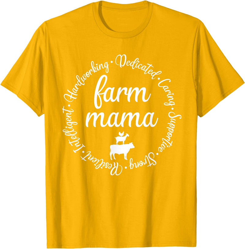 Farm Mama Hardworking Dedicated Goat Chicken Pig Cow Sheep T-Shirt - Golden Yellow