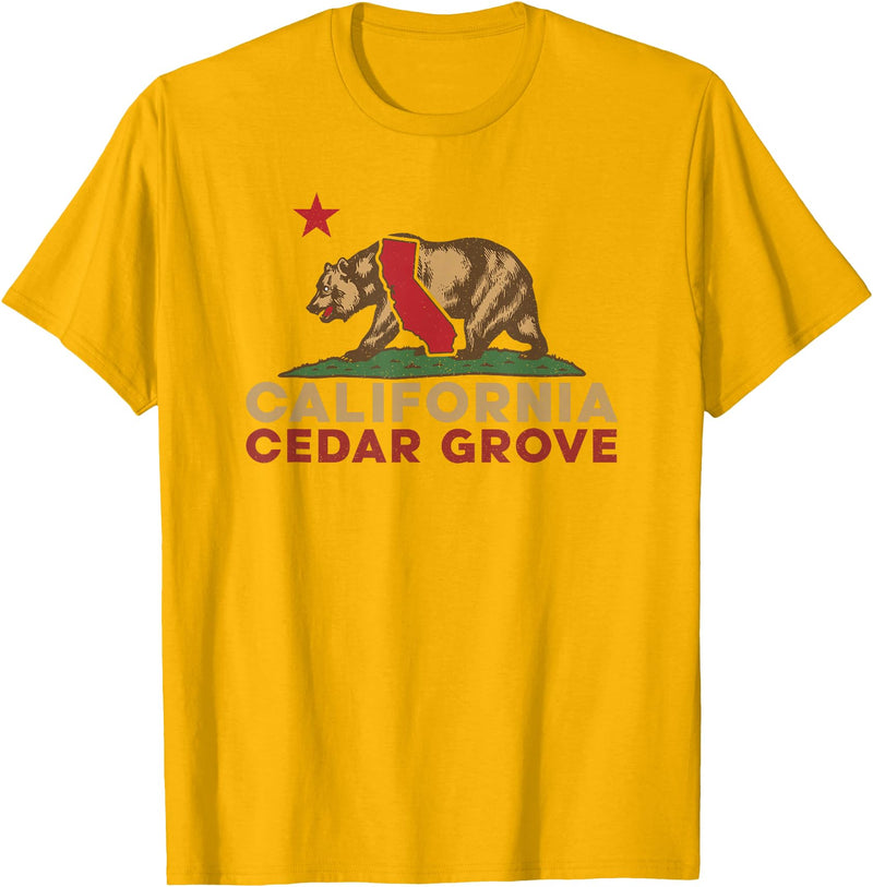 California Bear Vintage Cedar Grove West Coast Cedar Grove California Vintage Bear Retro State Pride T-Shirt - Golden Yellow