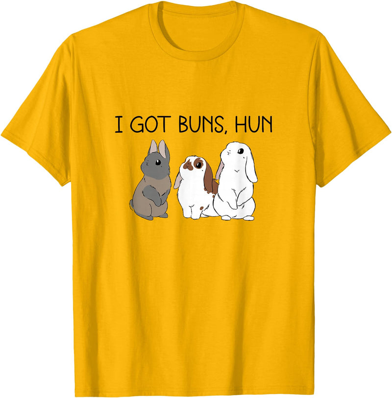 I Got Buns Hun Bunny Mom Cute Rabbit Lover Rabbit Mama T-Shirt in Golden Yellow