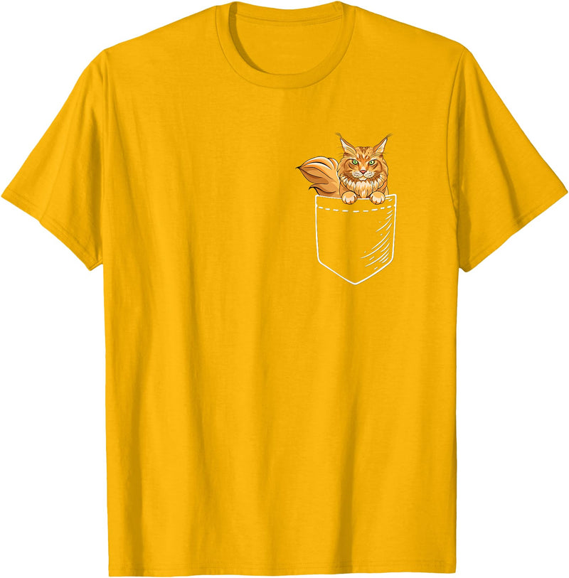 Cute Maine Coon Cat Mom Gifts T Shirts & Hoodies Funny Mens Womens Pocket Orange Maine Coon Cat Lover Owner T-Shirt - Golden