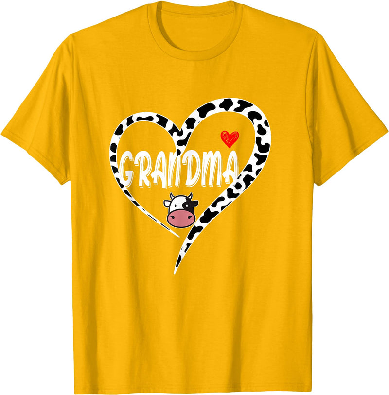 Black White Family Cow Farm Grandma Cow Print Cow Heart Pattern Farmer Cows Mother's Day T-Shirt - Golden Yellow
