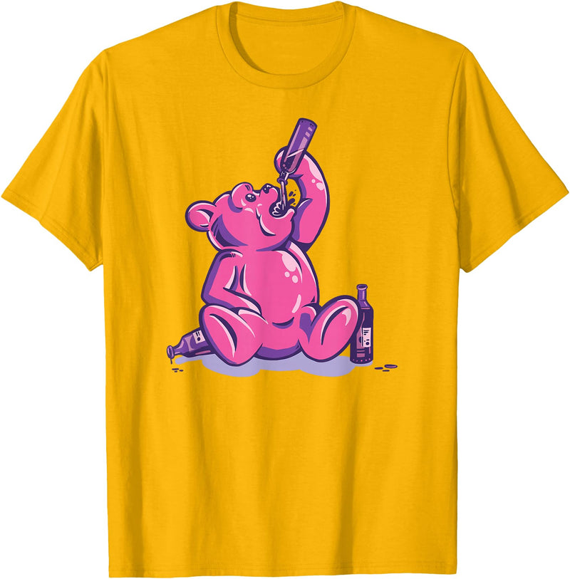Drunk Gummy Bear - Funny Drinking Illustration Humor Alcohol T-Shirt - Golden Yellow