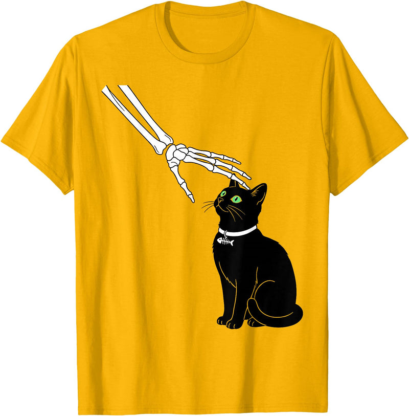 Cat and Skeleton Funny Spooky Skeleton Pet Cat Funny Spooky Halloween T-Shirt - Golden Yellow