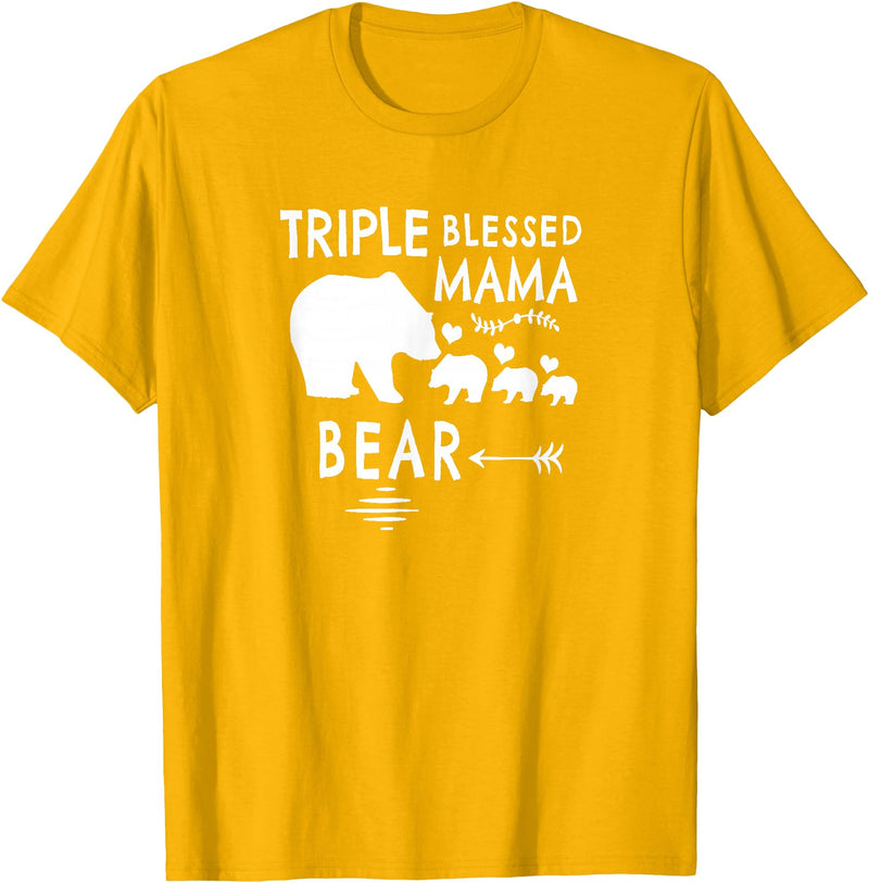 The Mothers Day Shirt Co. Triple Blessed Mama Bear Shirt For Moms With Three Kids T-Shirt - Golden Yellow