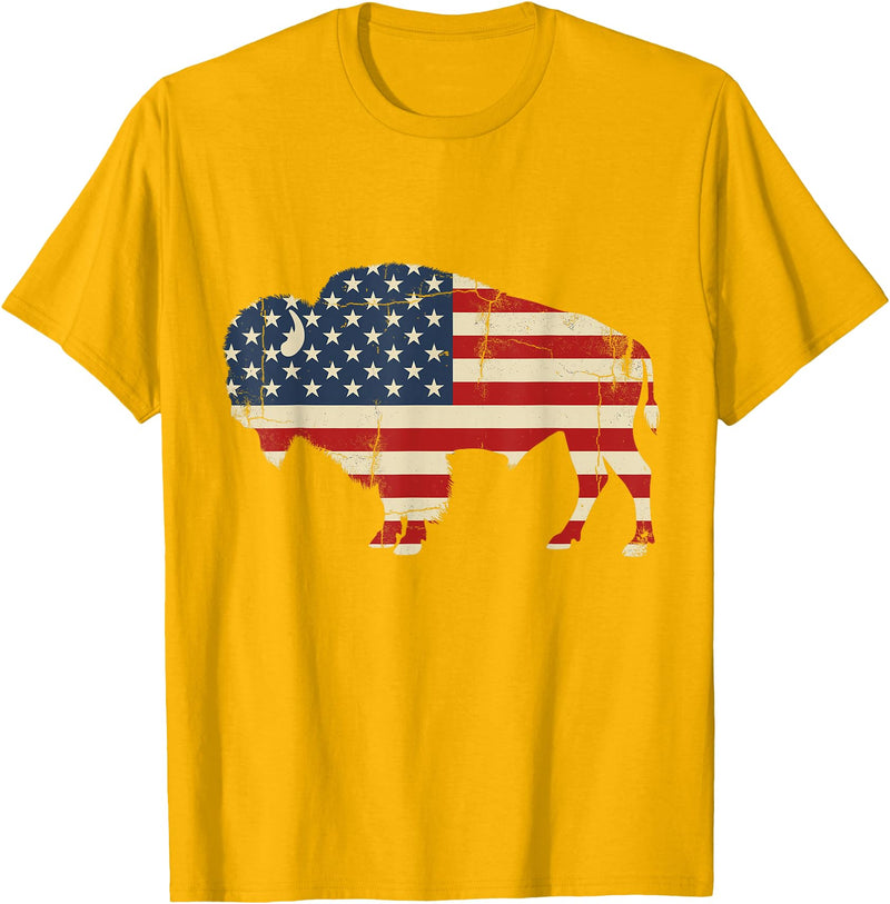 Bison American Buffalo Patriotic Heritage Lr Vintage Buffalo American Flag USA Bison Lover Wildlife T-Shirt - Golden Yellow