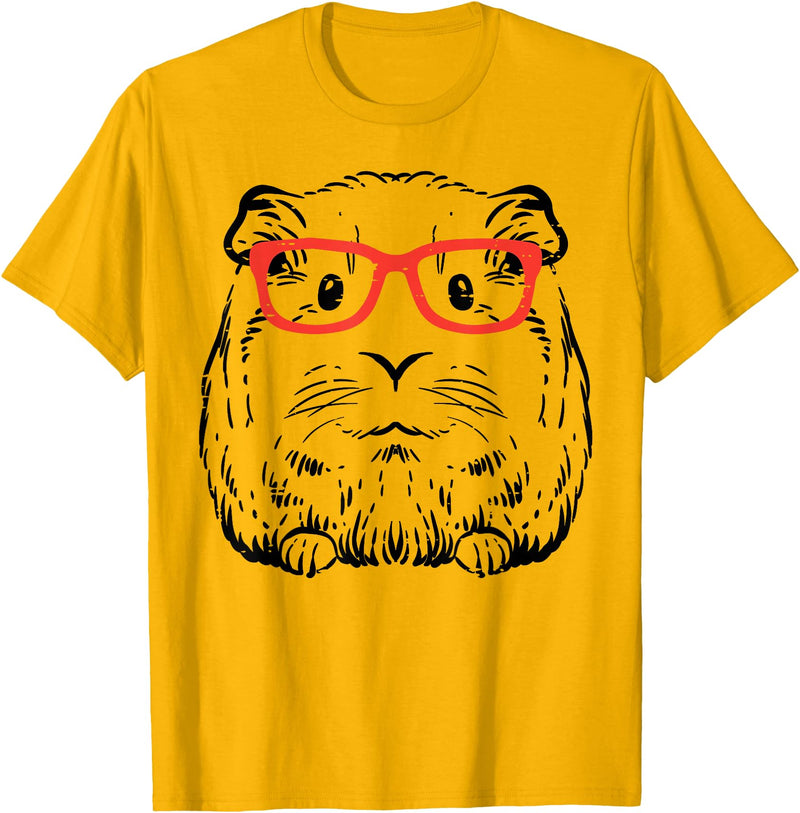 Guinea Pig Shirts For Men Women Kids Gift Guinea Pig Glasses Cute Hispter Cavy Nerd Pet Women Men Kids T-Shirt - Golden Yellow