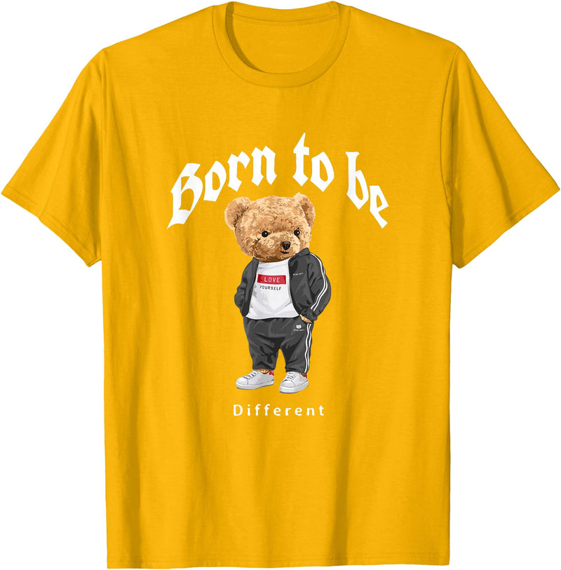 Bahaa's Tee Born To Be Different, Cool Teddy Bear Quotes Graphic Designs T-Shirt - Golden Yellow