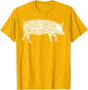 Pig Grilling Pork BBQ Bacon Lover Fun Gift Idea Lard Cuts Image Pig Parts Diagram Illustration Butcher Print T-Shirt - Golden Yellow