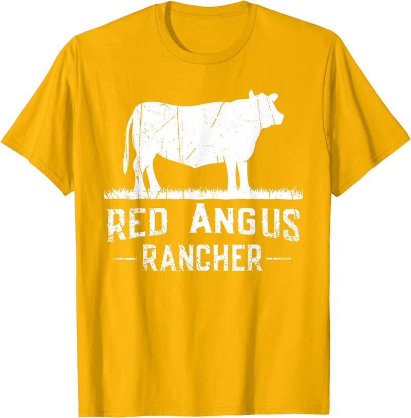 Funny Red Angus Farmer Gift for Cattle Lover Cow Breeder - Red Angus Rancher T-Shirt - Golden Yellow