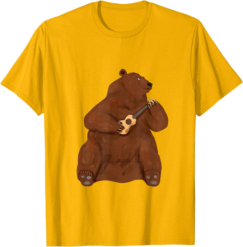Ukulele Gifts & Accessories Grizzly Brown Bear Ukulele Guitar - Guitarist Uke T-Shirt - Golden Yellow