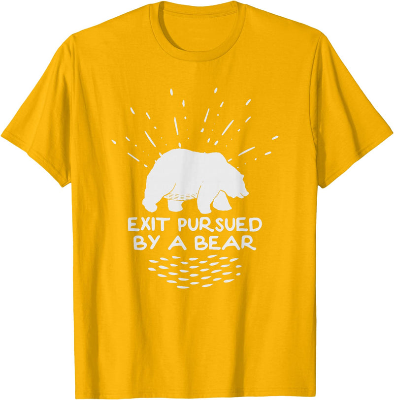 Funny Winter Tees Exit Pursued By a Bear - Funny Shakespeare - Winter Shirt T-Shirt - Golden Yellow